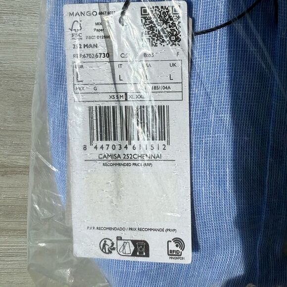 MNG Mao collar shirt Blue Large NWT - Picture 6 of 6